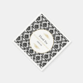 ヴィンテージ金ゴールド、黒と白のダマスコウェディング スタンダードカクテルナプキン (角)