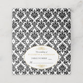 ヴィンテージ金ゴールド、黒と白のダマスコウェディング プレイスカード (外部開封)