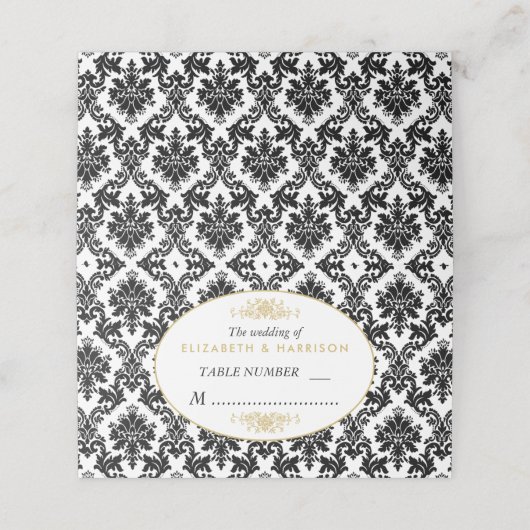 ヴィンテージ金ゴールド、黒と白のダマスコウェディング プレイスカード (外部開封)