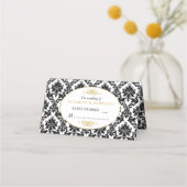 ヴィンテージ金ゴールド、黒と白のダマスコウェディング プレイスカード (正面)