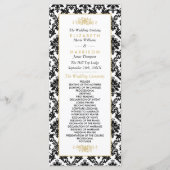 ヴィンテージ金ゴールド、黒と白のダマスコウェディング プログラム (正面)