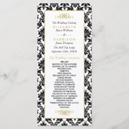 ヴィンテージ金ゴールド、黒と白のダマスコウェディング プログラム