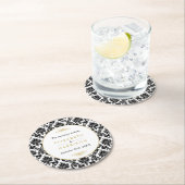 ヴィンテージ金ゴールド、黒と白のダマスコウェディング ラウンドペーパーコースター (インサイチュ)