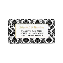 ヴィンテージ金ゴールド、黒と白のダマスコウェディング ラベル
