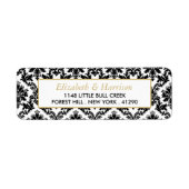 ヴィンテージ金ゴールド、黒と白のダマスコウェディング ラベル (正面)