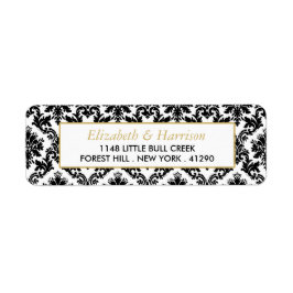 ヴィンテージ金ゴールド、黒と白のダマスコウェディング ラベル
