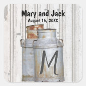 ヴィンテージ金属ミルク缶 モノグラム付き スクエアシール (正面)