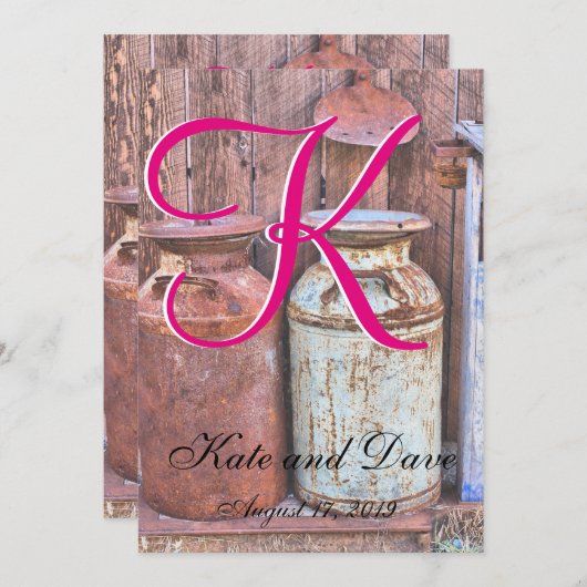 ヴィンテージ金属ミルク缶 モノグラム 招待状 (正面/裏面)