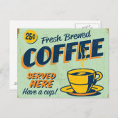 ヴィンテージ金属看板 - 焙煎したてのコーヒー ポストカード (正面/裏面)