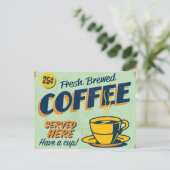 ヴィンテージ金属看板 - 焙煎したてのコーヒー ポストカード (スタンド正面)