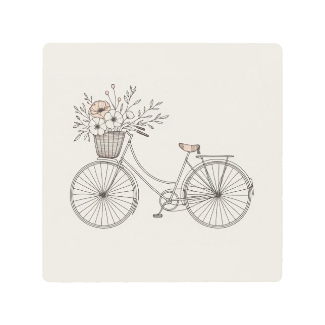 ヴィンテージ金属造花付き自転車 メタルプリント (正面)