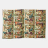 ヴィンテージ金箔の天使、子供と緑 キッチンタオル (横)