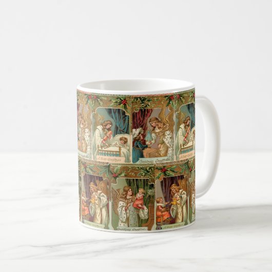 ヴィンテージ金箔の天使、子供と緑 コーヒーマグカップ (正面右)