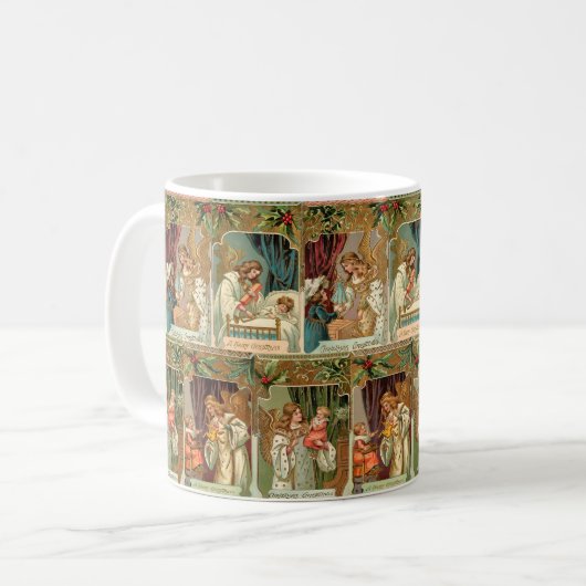 ヴィンテージ金箔の天使、子供と緑 コーヒーマグカップ (正面左)