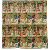 ヴィンテージ金箔の天使、子供と緑 シャワーカーテン (正面)