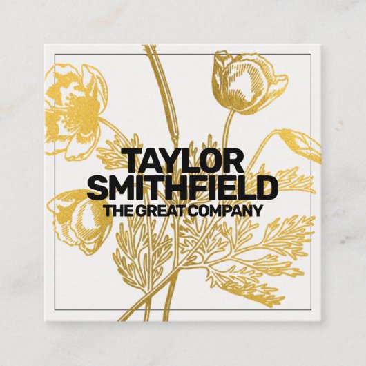 ヴィンテージ金箔フローラ スクエア名刺 (正面)