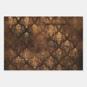 ヴィンテージ金箔ブラウン金ゴールドダマスクラッピング紙 ラッピングペーパーシート (正面3)