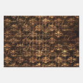 ヴィンテージ金箔ブラウン金ゴールドダマスクラッピング紙 ラッピングペーパーシート (正面2)