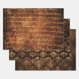 ヴィンテージ金箔ブラウン金ゴールドダマスクラッピング紙 ラッピングペーパーシート