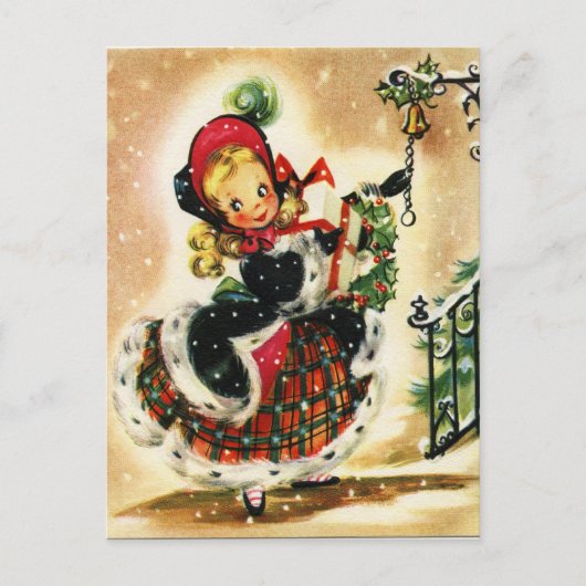 ヴィンテージ金髪の女の子とギフト ポストカード (正面)
