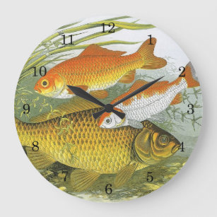 ヴィンテージ金魚コイ魚、海洋水中競技海生活 ラージ壁時計