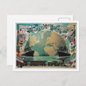 ヴィンテージ鉄道と海上旅行の世界地図と広告 ポストカード (正面/裏面)