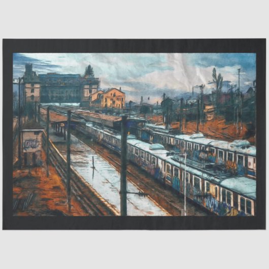 ヴィンテージ鉄道駅20x30デコページ 薄葉紙 (正面)