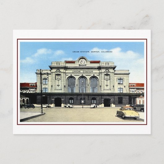 ヴィンテージ鉄道、デンバー組合駅、タクシー ポストカード (正面)