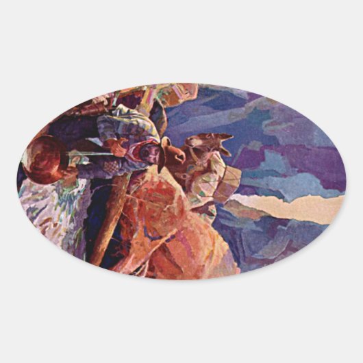 ヴィンテージ鉱夫とドバ絵画ー 楕円形シール (正面)