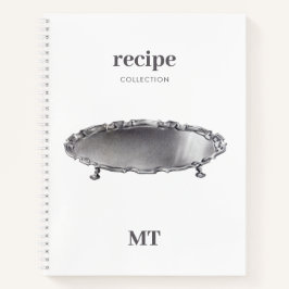 ヴィンテージ銀トレイ白レシピモノグラム ノートブック