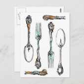 ヴィンテージ銀器、食用品はがき ポストカード (正面/裏面)