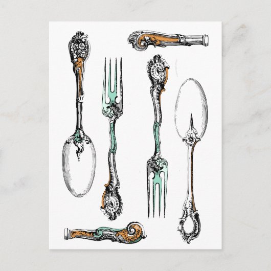 ヴィンテージ銀器、食用品はがき ポストカード (正面)