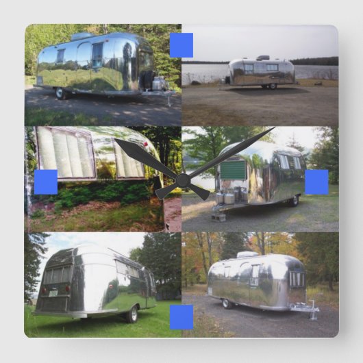 ヴィンテージ銀製アルミニウム旅行トレーラーの店の時計 スクエア壁時計 (正面)