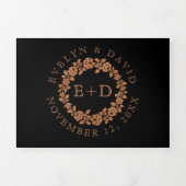 ヴィンテージ銅グリッターバラリースブラック結婚ズ 三つ折り招待状 (カバー)