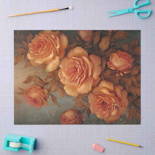 ヴィンテージ銅フランスのバラほこりっぽいオレンジフェイク金ゴールド 薄葉紙 (クラフト)