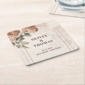 ヴィンテージ銅水色バラセージ茶色の色合い スクエアペーパーコースター (アングル)