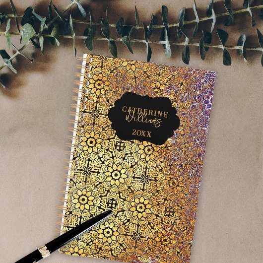 ヴィンテージ錆びたテクスチャのダマスクのフローラルパターン プランナー手帳