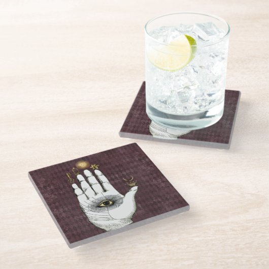 ヴィンテージ錬金術の謎の手 ガラスコースター (アングル)