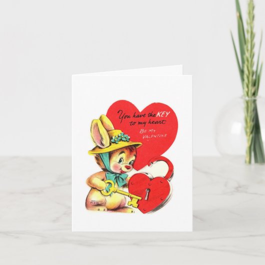 ヴィンテージ鍵からハートバレンタイン カード (正面)