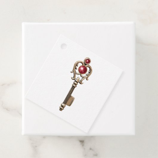 ヴィンテージ鍵とルビーレッドジェムストーン フェイバータグ (インサイチュ)