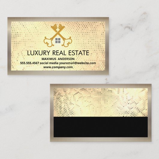 ヴィンテージ鍵のホームロゴ |メタリックシークイン 名刺 (正面/裏面)