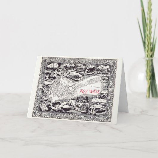 ヴィンテージ鍵ウェスト図解入りの、写真付きのマップ ノートカード (正面)