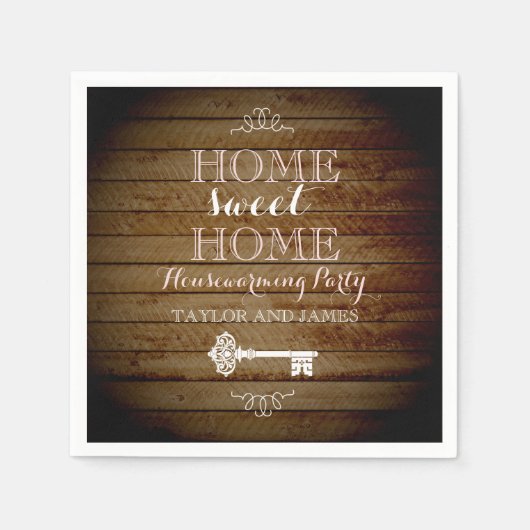 ヴィンテージ鍵ウッドルック引っ越し祝いパーティーナプキンス スタンダードカクテルナプキン (正面)