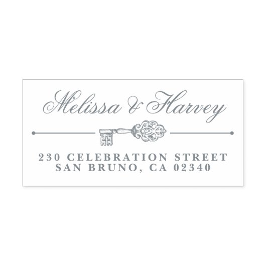 ヴィンテージ鍵カスタムウェディング名&差出人住所 セルフインキングスタンプ (デザイン)