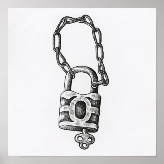 ヴィンテージ鍵及びロックイラストレーション ポスター (正面)