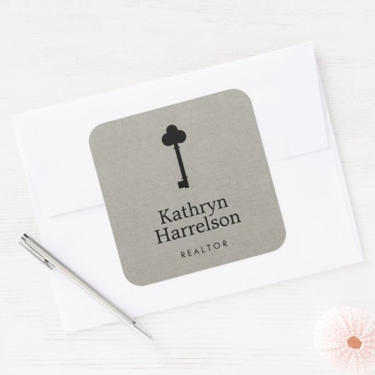 ヴィンテージ鍵実在不動産仲介業者インテリア設計者 スクエアシール (封筒)