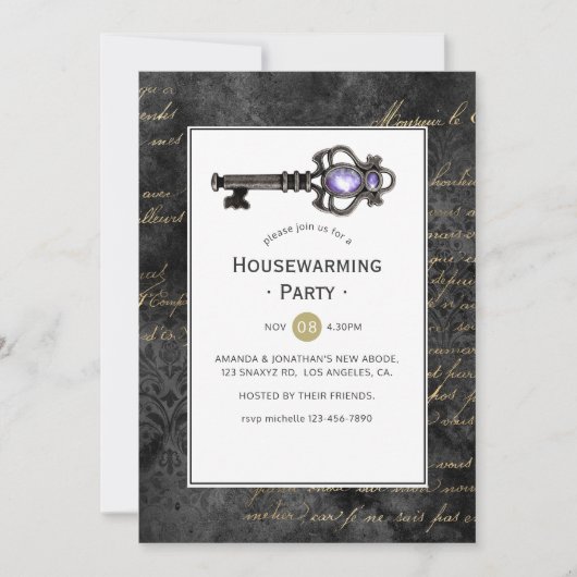 ヴィンテージ鍵引っ越し祝いパーティーパーティー 招待状 (正面)