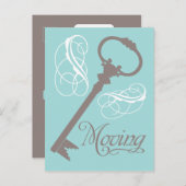 ヴィンテージ鍵移動はがきティール（緑がかった色） 案内ポストカード (正面/裏面)