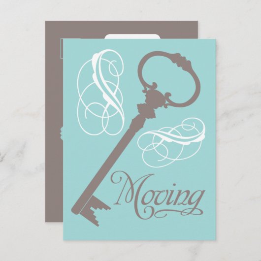 ヴィンテージ鍵移動はがきティール(緑がかった色) 案内ポストカード (正面/裏面)