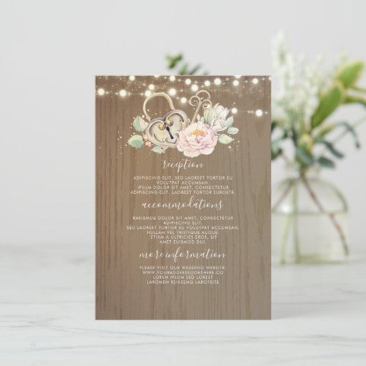 ヴィンテージ鍵結婚インフォメーションゲスト エンクロージャーカード (スタンド正面)